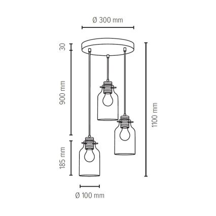 Suspension filaire ALESSANDRO 3xE27/60W/230V hêtre - certifié FSC