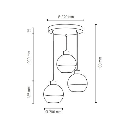 Suspension filaire FRESH 3xE27/60W/230V - certifié FSC