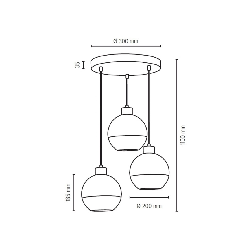 Hanglamp aan een koord LINEA 3xE27/60W/230V eiken