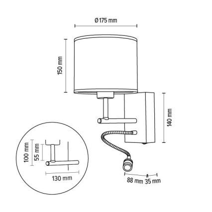 Flexibel lamp BOHO 1xE27/25W + LED/1W/230V eiken