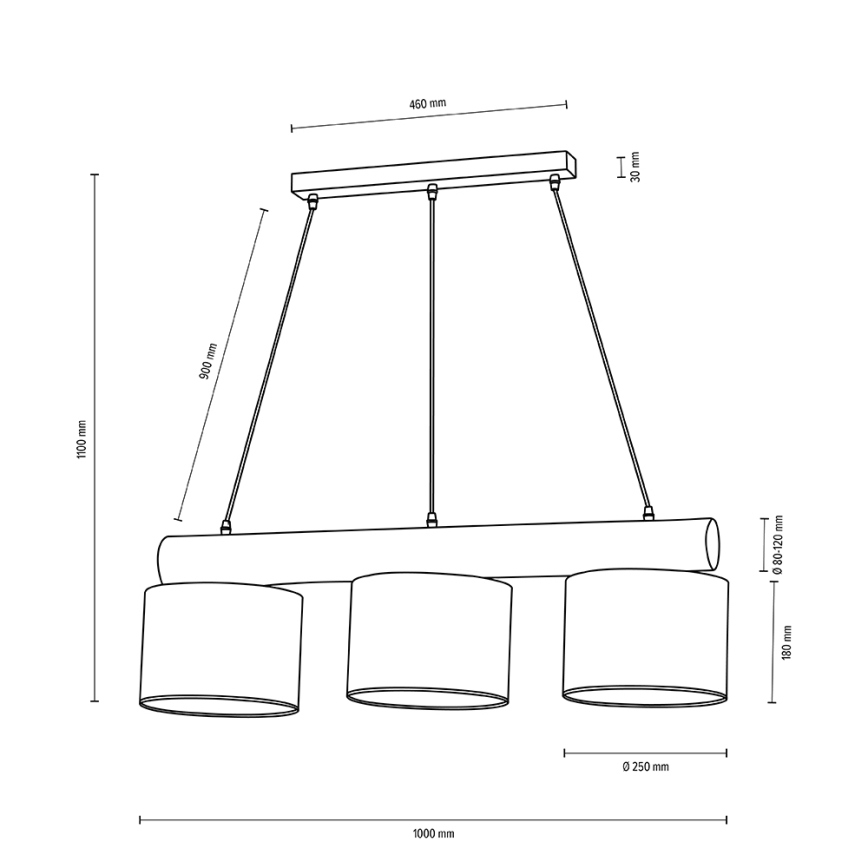 Hanglamp aan een koord PINO MIX 3xE27/40W/230V grenen