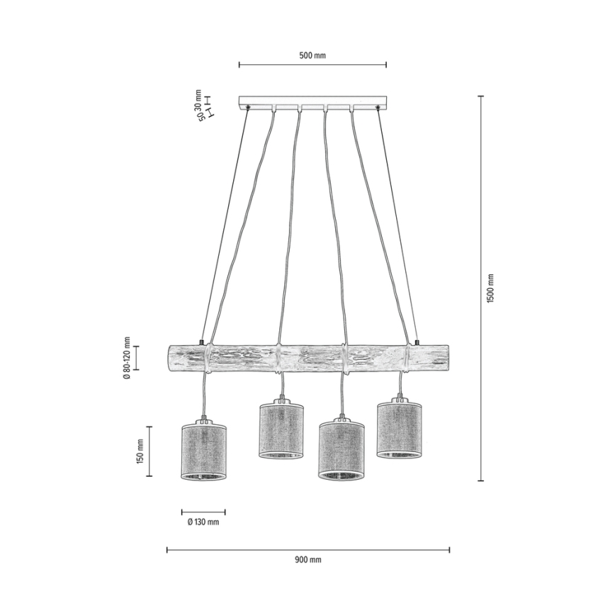 Hanglamp aan een koord NEGRO 4xE27/25W/230V grenen