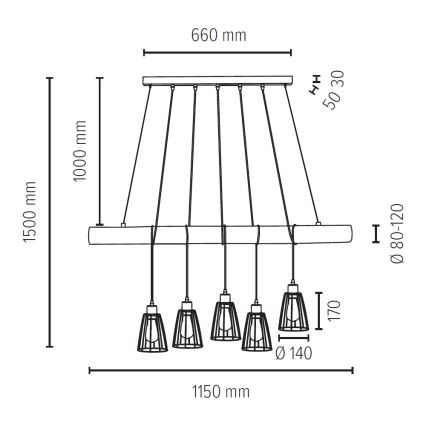 Suspension filaire TRABO 5xE27/60W/230V