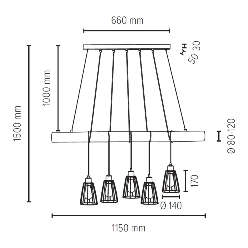 Suspension filaire TRABO 5xE27/60W/230V