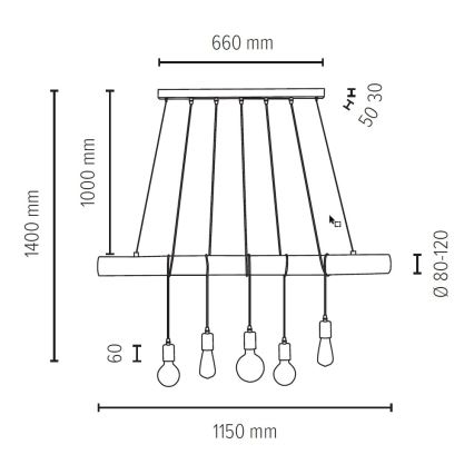 Hanglamp aan koord TRABO 5xE27/60W/230V grenen - FSC-gecertificeerd