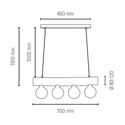 Hanglamp aan koord TRABO 4xE27/60W/230V - FSC-gecertificeerd