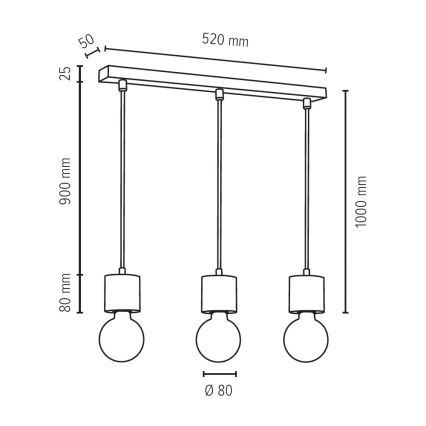 Hanglamp aan een koord TRONGO ROUND 3xE27/60W/230V eiken