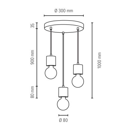 Hanglamp aan een koord TRONGO 3xE27/60W/230V eiken