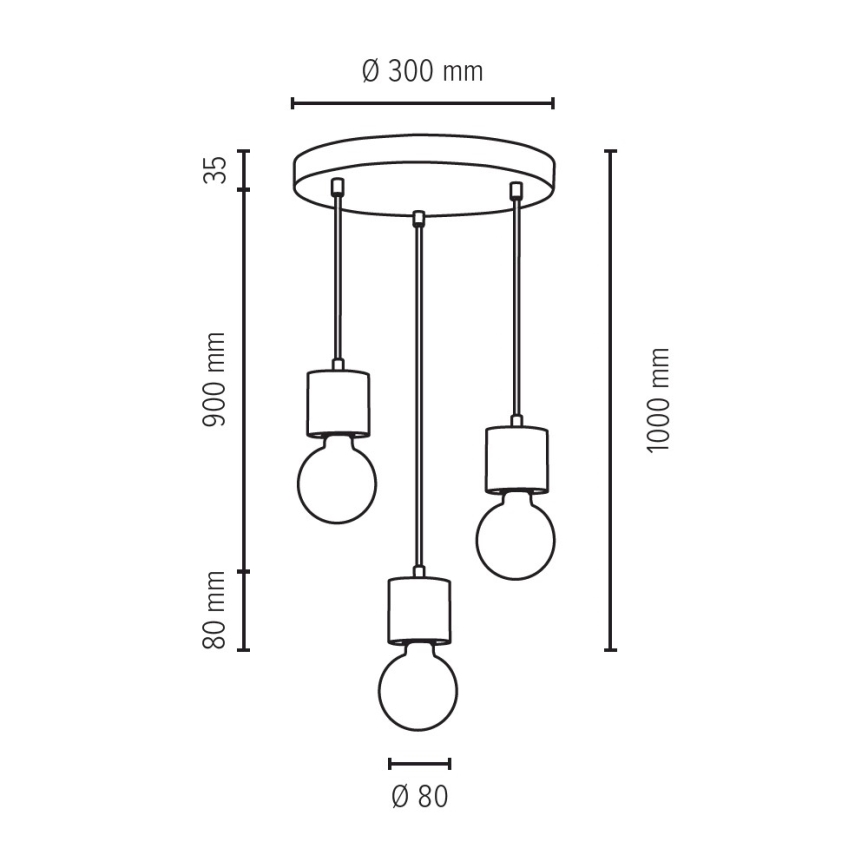 Hanglamp aan een koord TRONGO 3xE27/60W/230V eiken