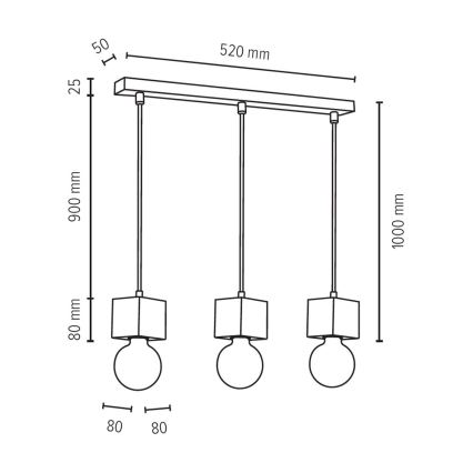 Hanglamp aan koord TRONGO ROUND 3xE27/60W/230V - FSC-gecertificeerd