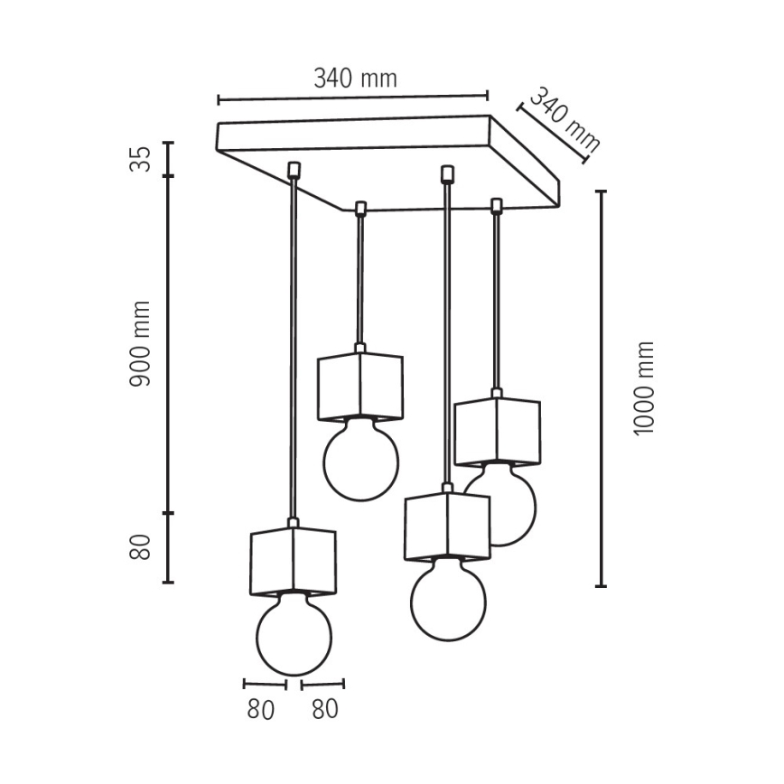 Hanglamp aan een koord TRONGO 4xE27/60W/230V eiken