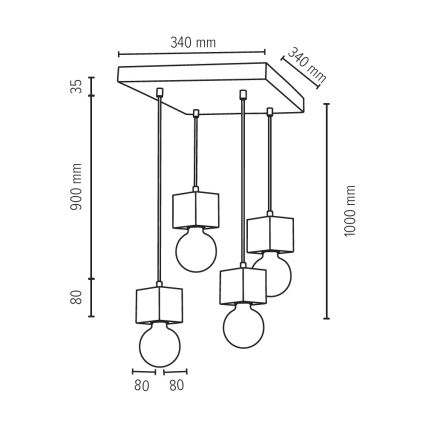 Suspension filaire TRONGO 4xE27/60W/230V chêne - certifié FSC