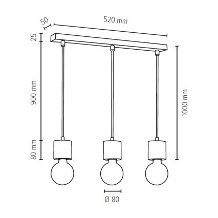 Hanglamp aan een koord PINO 3xE27/60W/230V grenen