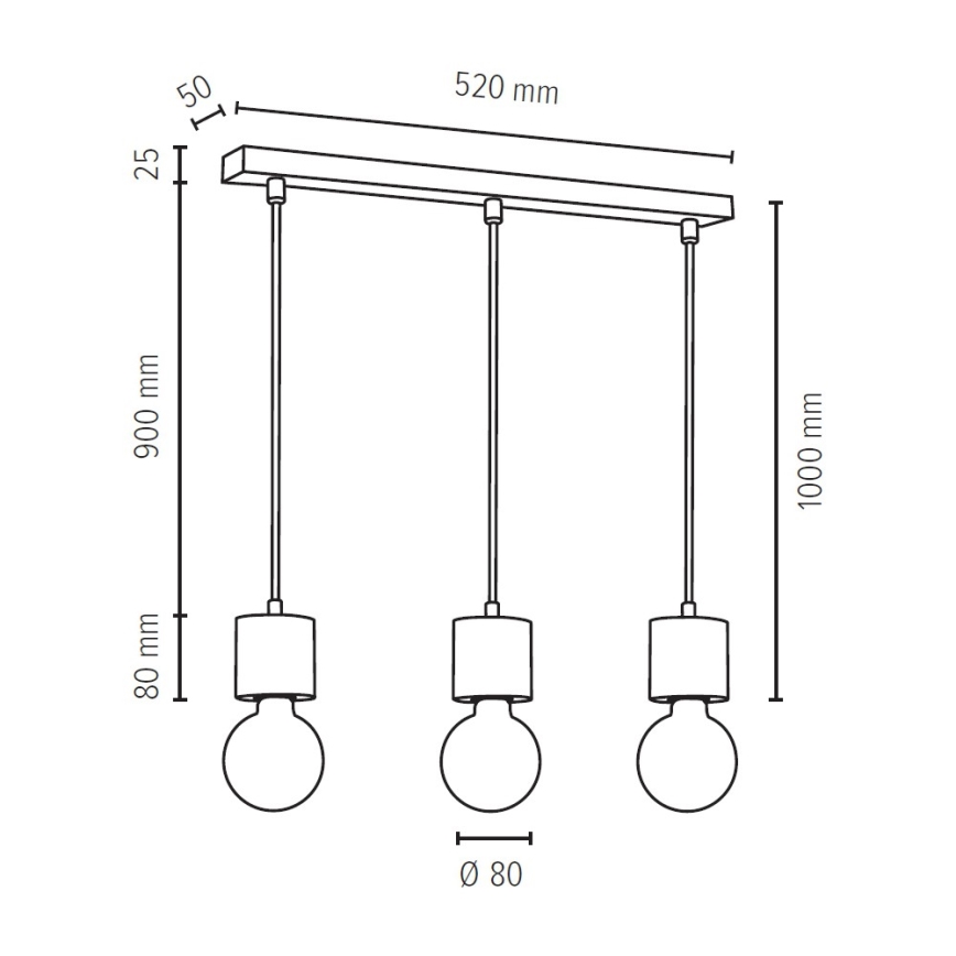 Hanglamp aan een koord PINO 3xE27/60W/230V grenen