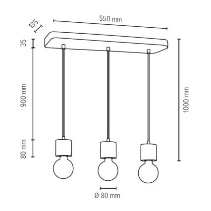 Suspension filaire STRONG 3xE27/60W/230V béton - certifié FSC