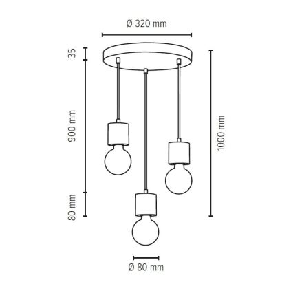 Hanglamp aan koord STRONG 3xE27/60W/230V - FSC-gecertificeerd