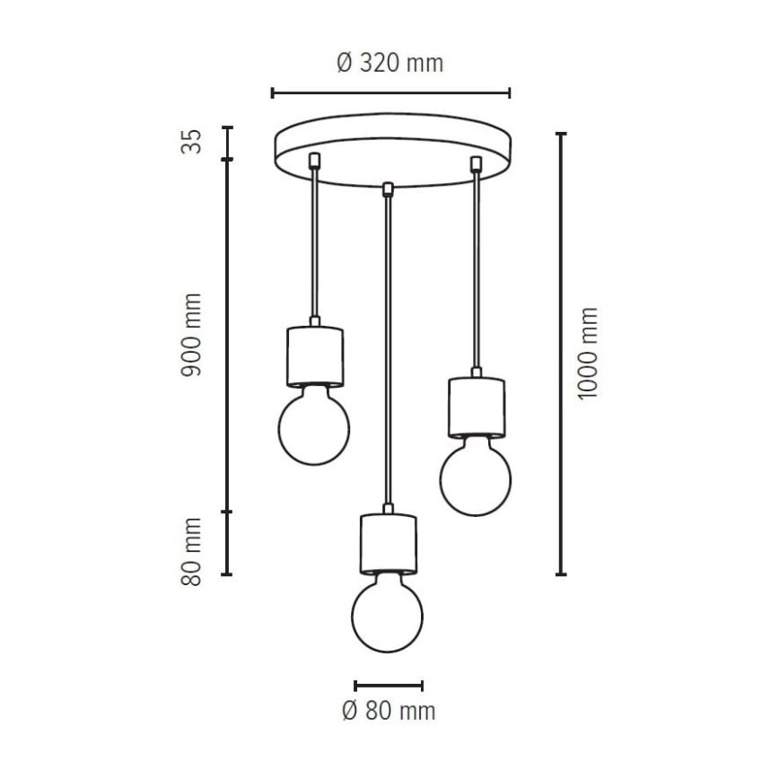 Hanglamp aan koord STRONG 3xE27/60W/230V - FSC-gecertificeerd