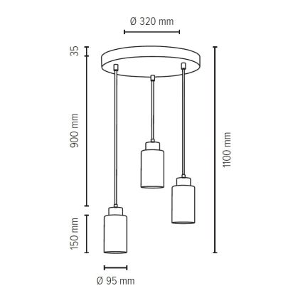 Hanglamp aan kabel KARLA 3xE27/60W/230V beton