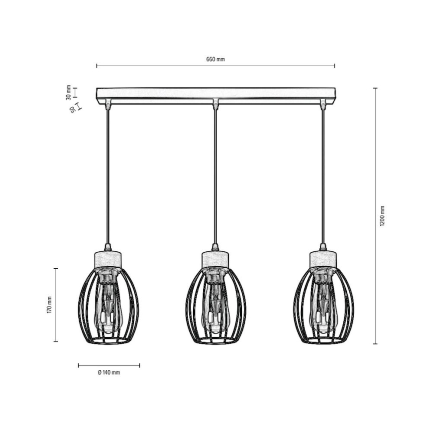 Hanglamp aan een koord GUNNAR 3xE27/60W/230V eiken - FSC-gecertificeerd
