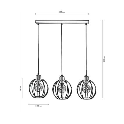 Hanglamp aan kabel BERIS 3xE27/60W/230V eiken