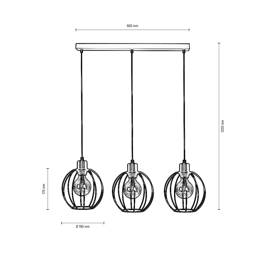 Suspension filaire BERIS 3xE27/60W/230V chêne - certifié FSC