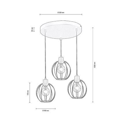 Suspension filaire BERIS 3xE27/60W/230V - certifié FSC