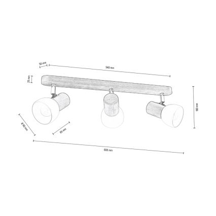 Plafondspot NEL 3xE27/15W/230V grenen - FSC-gecertificeerd