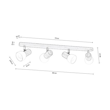 Plafondspot NEL 4xE27/15W/230V grenen - FSC-gecertificeerd