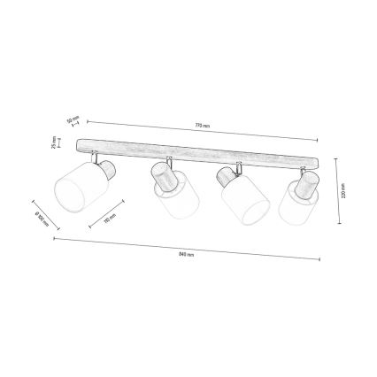 Plafondspot TRENDY 4xE27/15W/230V grenen - FSC-gecertificeerd