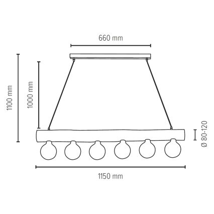 Hanglamp aan een koord TRABO 6xE27/25W/230V grenen - FSC-gecertificeerd