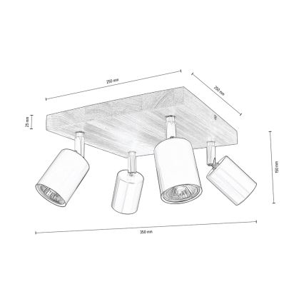 Plafondspot MANARA 4xGU10/5W/230V dennenhout
