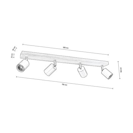 Plafondspot MANARA 4xGU10/5W/230V walnoot - FSC-gecertificeerd