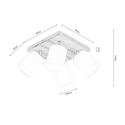 Plafondspot APRILLIA 4xE27/25W/230V eiken/grijs - FSC-gecertificeerd