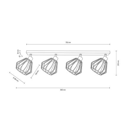 Spot de plafond VENTI 4xE27/15W/230V chêne - certifié FSC