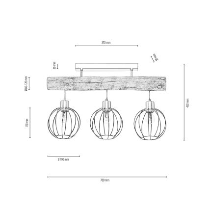 Lustre monté en surface BERIS 3xE27/25W/230V pin - certifié FSC