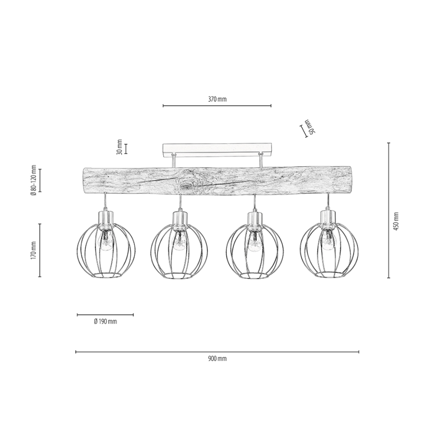 Bevestigde hanglamp BERIS 4xE27/25W/230V grenen