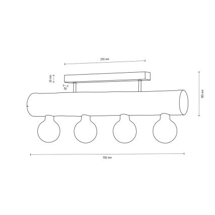 Hanglamp voor Oppervlak Montage TRABO 4xE27/60W/230V walnoot - FSC-gecertificeerd