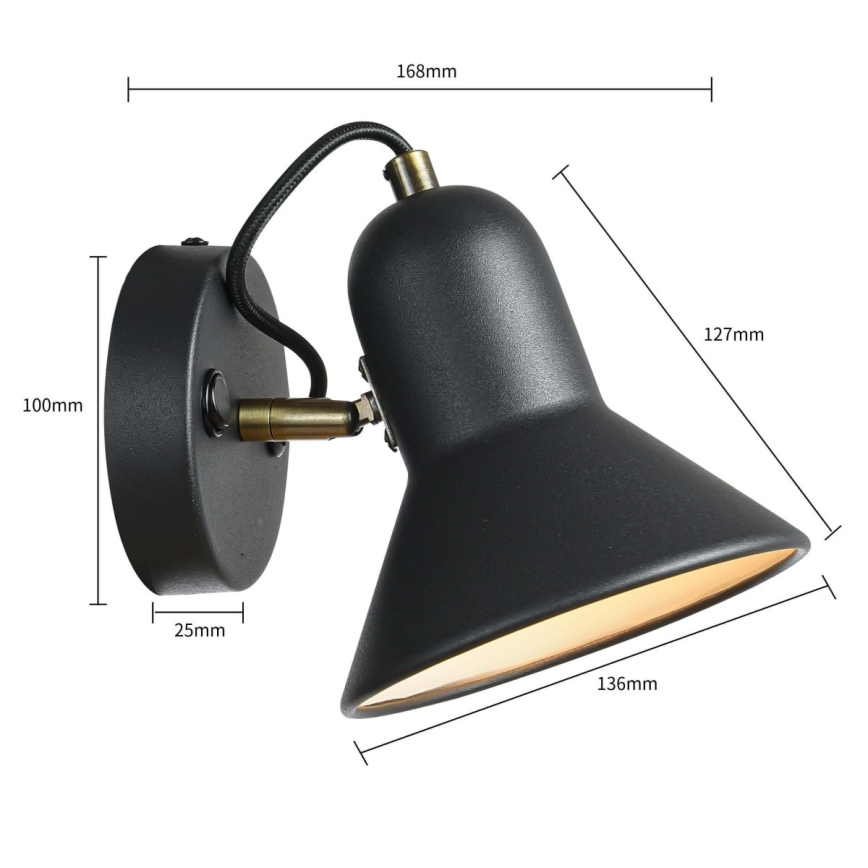 Spot mural ASTAMA 1xE27/40W/230V noir/laiton