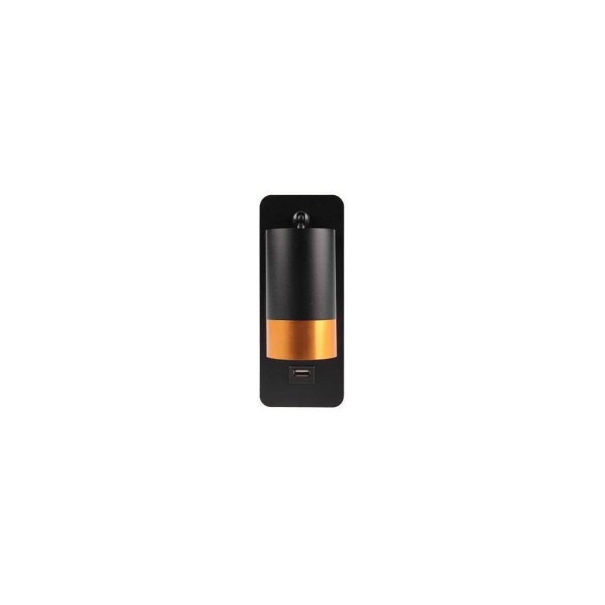 Spot mural avec chargeur USB 1xGU10/35W/230V noir/doré