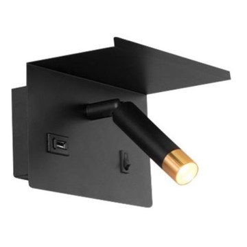 Spot mural avec étagère et USB chargeur 1xG9/35W/230V noir/doré