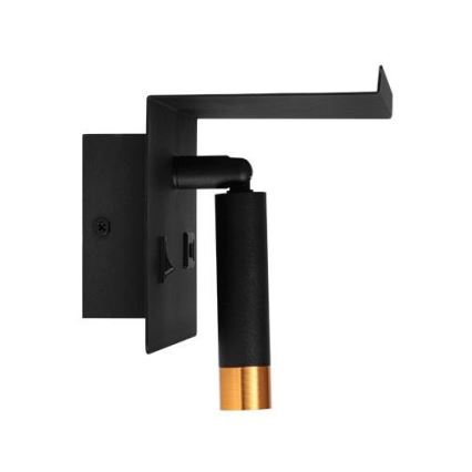 Spot mural avec étagère et USB chargeur 1xG9/35W/230V noir/doré