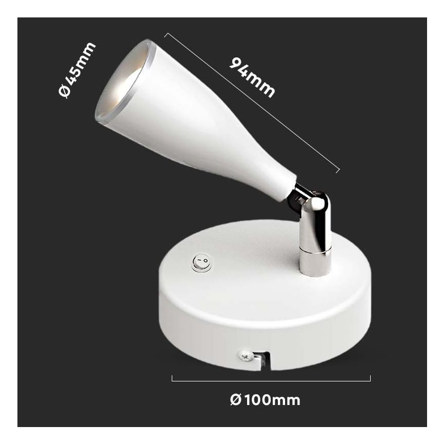 Spot mural avec un interrupteur LED/4,5W/230V 3000K blanc