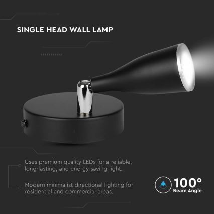 Spot mural avec un interrupteur LED/4,5W/230V 3000K noir