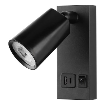 Spot mural avec USB LED/5W/230V noir