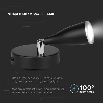 Spot mural LED/4,5W/230V 4000K noir