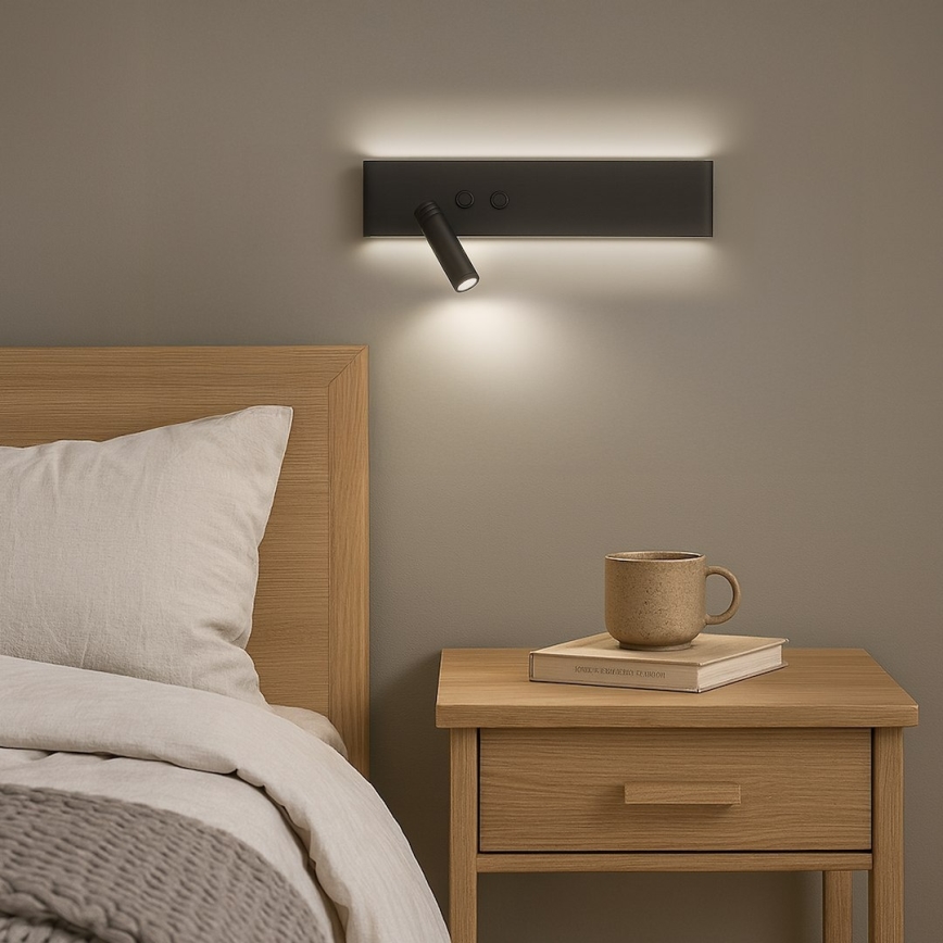 Spot mural LED RESORT LED/10W/230V + LED/3W, noir, gauche