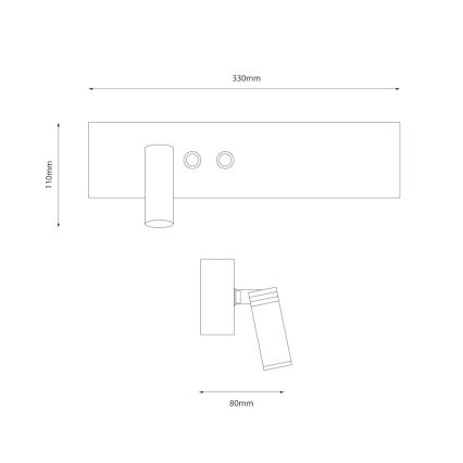 Spot mural LED RESORT LED/10W/230V + LED/3W, noir, gauche