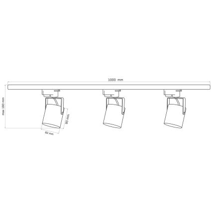 Spot pour système de rail MINOR 3xGU10/10W/230V + 1 m rail système noir