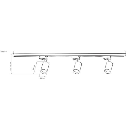 Spot pour système de rail PARIS 3xGU10/10W/230V + 1 m rail système blanc