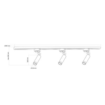 Spot pour système de rail PORTO 3xGU10/10W/230V + 1 m système de rail noir